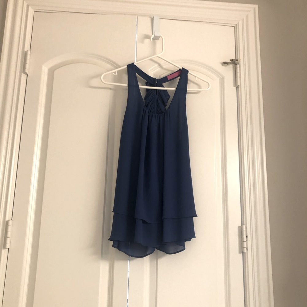 Narcisa Lang. Royal Blue. Scoop neckline - ruffles lining the back center strap